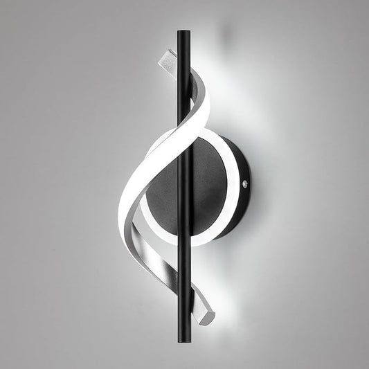 EIDISUNY LED Wall Sconces Indoor, 12W LED Wall Mount Lights, Modern Spiral Wall Lamp, 6000K Cold Light Fixture for Stairs, Living Room, Bedroom, Aisle, Hallway (Cold White, Black)