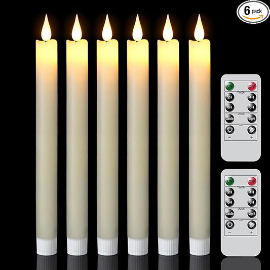 GenSwin Flameless Taper Candles with 2 Remote, Set of 6 Real Wax Taper Candles Battery Operated, LED Flameless Battery Candlesticks for Halloween Home Holiday Decor