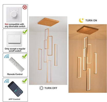 GEADI Modern Led Chandelier with Remote, Foyer Chandeleirs for High Ceilings, Dimmable Large Chandelier Staircase Pendant Light Fixture for Entryway Living Room(6 Lights,3000-6500K)