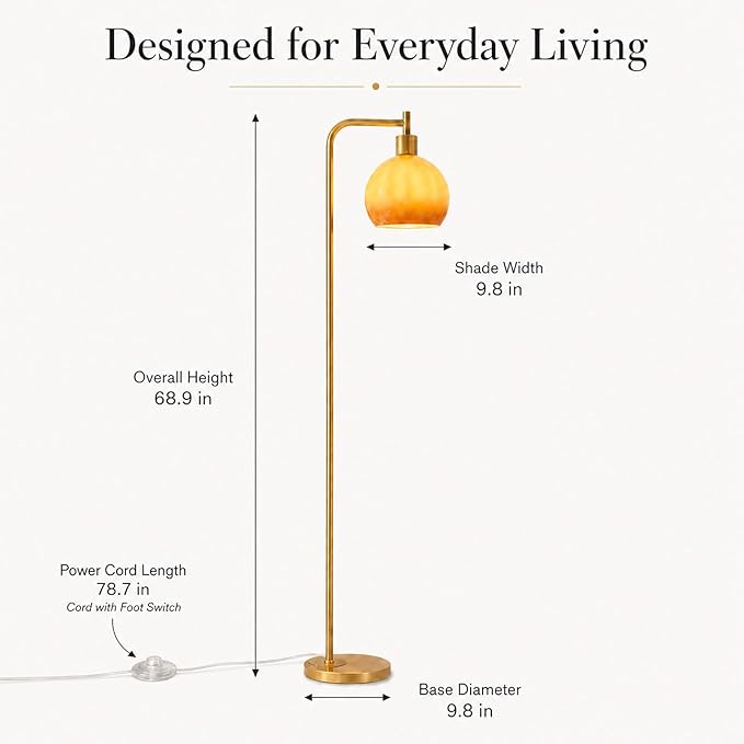 67" Soft Glow Art Deco Floor Lamp - Metal Pole Sunset Glass Lamp, Pedal Switch & E26 Bulb, Perfect for Bedroom Living Room Office Scandinavian/Minimalist/Contemporary Interiors