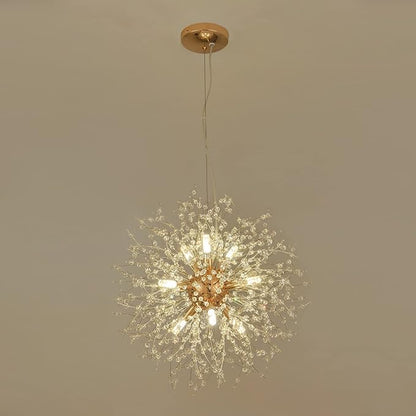 CM MZY Modern Crystal Chandeliers Firework, 9-Light Gold Dandelion Sputnik Ceiling Light Fixtures, Sputnik Chandelier Pendant Light for Bedroom Living Room Dining Room Kitchen Island Hallway