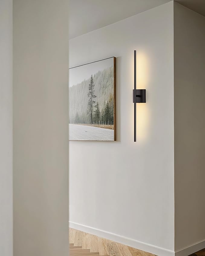 KDG Cordless Wall Sconces Set of 2, Wireless 5200mAh Rechargeable Battery Operated LED Wall Lamps with Remote, 360° Rotate Lightings for Wall Painting, Bedroom, Hallway, Night Light 31.5 inch (Black)