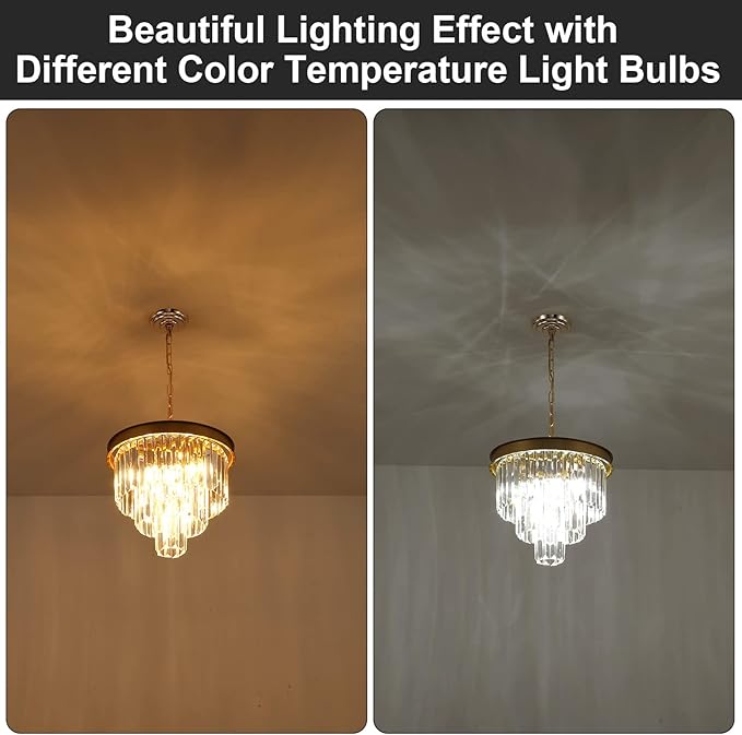 AXILIXI Gold Crystal Chandeliers 16” Modern Ceiling Pendant Light Fixture for Dining Room Dimmable Small Flush Mount Chandeliers Round for Foyer Kitchen Island Entryway