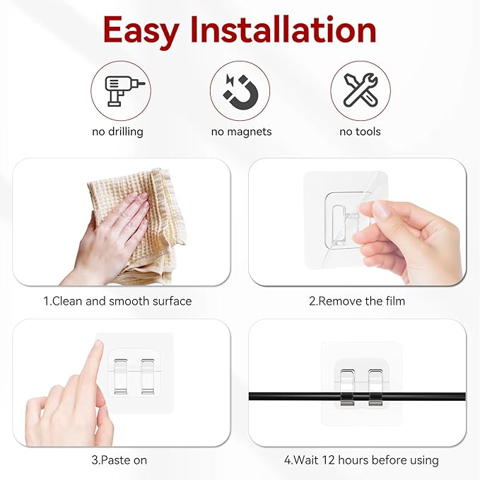 Hooks for Outdoor String Lights, 25 Pack Heavy Duty Cable Clips, Damage Free Cord Clips, Waterproof and UV-Resistant, Clear Self-Adhesive Hooks for Hanging Christmas Lights Outdoor and Patio Decor
