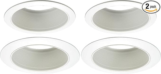 HALO E26 Series 6 in. White Recessed Ceiling Light Fixture Trim with White Straight Side Metal Baffle (Pack of 2)