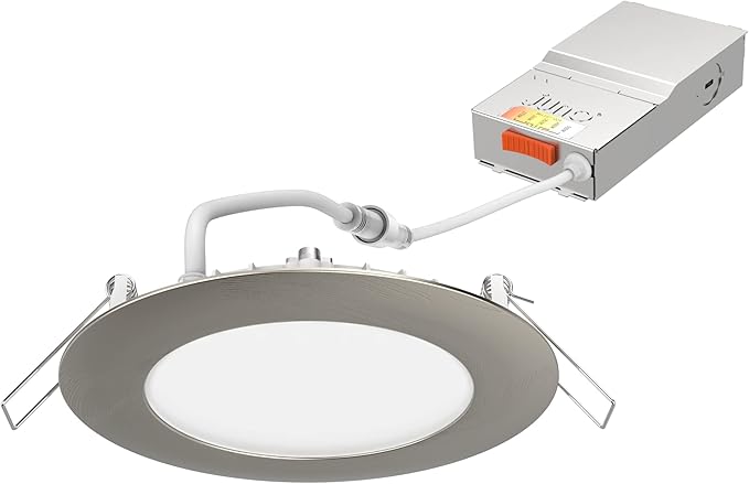 Juno WF4 SWW5 90CRI BN M6 Round LED Wafer Downlight, 120 Volts, Switchable Color Temperature 2700K/3000K/3500K/4000K/5000K, Triac Dimming, 4-Inch Ultra Thin Trim, Brushed Nickel