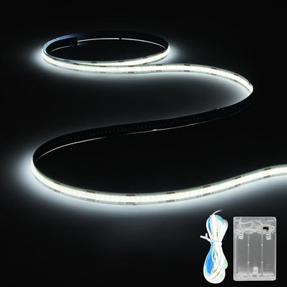 Battery Powered COB LED Strip Lights,3.28ft White LED Light Strip for Dorm Room, Under Bed, Shelves, TV Backlight, Closet, Small Cuttable Tape Lights, Small Battery Operated LED Lights for TV