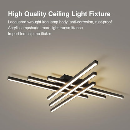 JAYMP 43.3" Modern Ceiling Light with Remote, Black Sputnik Ceiling Lamp, 96W Dimmable LED Lighting Fixture for Dining Room, Living Room, Kitchen Island, 6 Lights