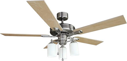 Design House 157362 Aubrey 52-Inch Traditional Indoor Tri-Mount Ceiling Fan with Light Kit, Reversible Blades, Satin Nickel