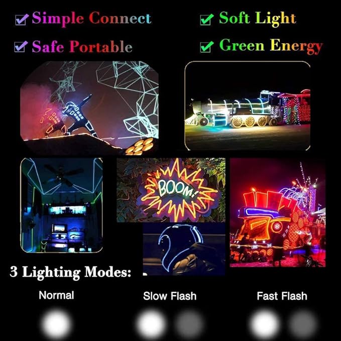 MaxLax EL Wire Ice Blue, 32.8ft/10m Portable Battery Pack Neon Light Strip 360° Cuttable Glowing Rope Lights for Parties, Halloween, DIY Decoration