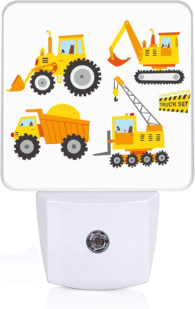 Cartoon Truck Night light, Plug-into Wall Machinery Excavator Building Machine Boy Car Toy Nightlight Lamp with Dusk to Dawn Sensor, Led Lamp 0.5W Energy Efficient for Boys Girls Adults Home Decor