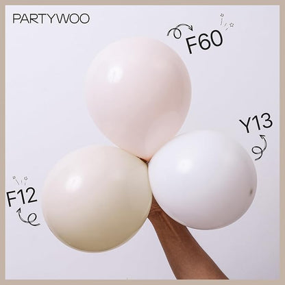 PartyWoo White Sand Balloons 145pcs Different Sizes of 18 12 10 5 Inch Off White Beige Cream Ivory Boho Neutral Balloon Arch Kit Garland for Wedding Baby Shower Birthday Party Decorations White-F12