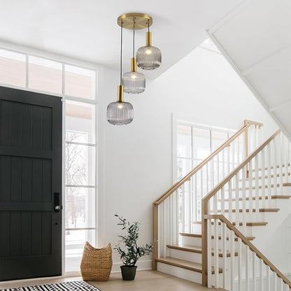 BOKT 3-Light Cluster Pendant Lights Modern Smokey Gray Glass Globe Pendant Light Adjustable Open Glass Kitchen Island Pendant Chandelier Vintage Multi Light Pendant Lighting Cluster