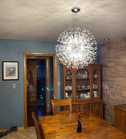 Modern Dandelion Firework Chandelier, Chrome Dining Room Chandelier, Crystal Hanging Pendant Lighting Fixture for Living Room, Bathroom, Bedroom, Restaurant, 16-Light