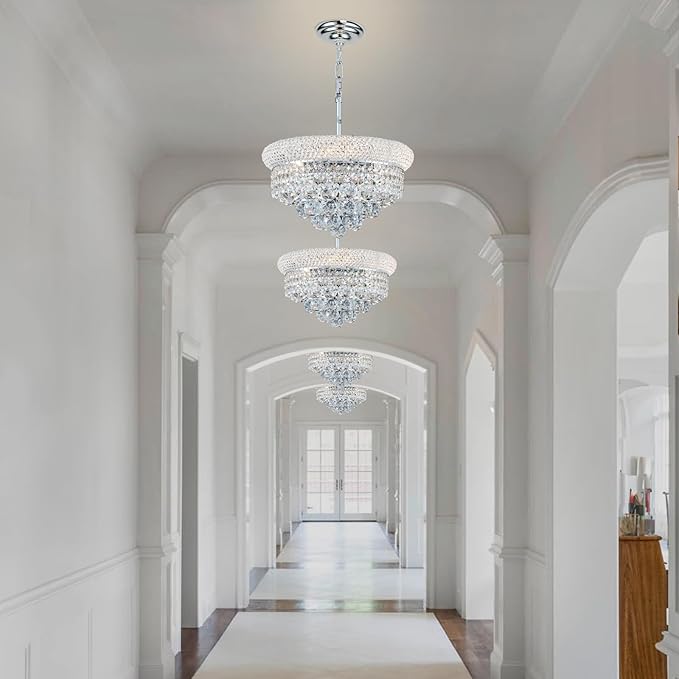 Crystal Chandeliers for Dining Room Light Fixture Over Table, Empire Style K9 Crystal Chandeliers for Bedroom, 4 Lights Chrome Luxury Lighting Fixtures for Entryway Kitchen Island Foyer D15 Inch