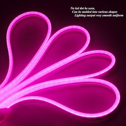 YM E-Bright Pink Led Neon Strip Lights Without Power Supply, 12V Indoor Outdoor Rope Silicone 16.4Ft 600SMD Waterproof Flexible for Signboard Kitchen Bedroom Bar Home Building Party Events Decoration
