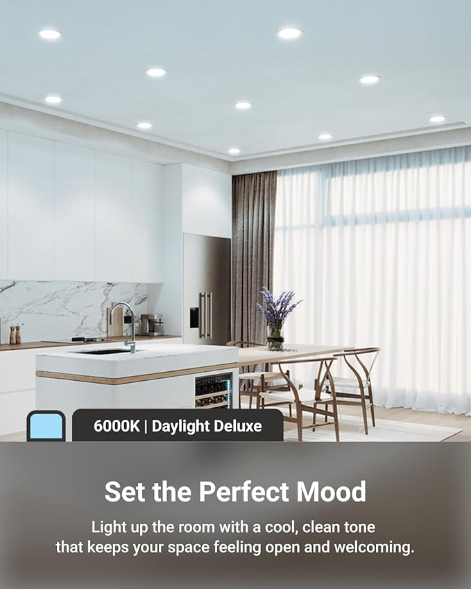 Sunco Lighting 6 Pack 6 Inch Ultra Thin LED Recessed Ceiling Lights, 6000K Daylight Deluxe, Dimmable, 14W, Wafer Thin, Canless with Junction Box