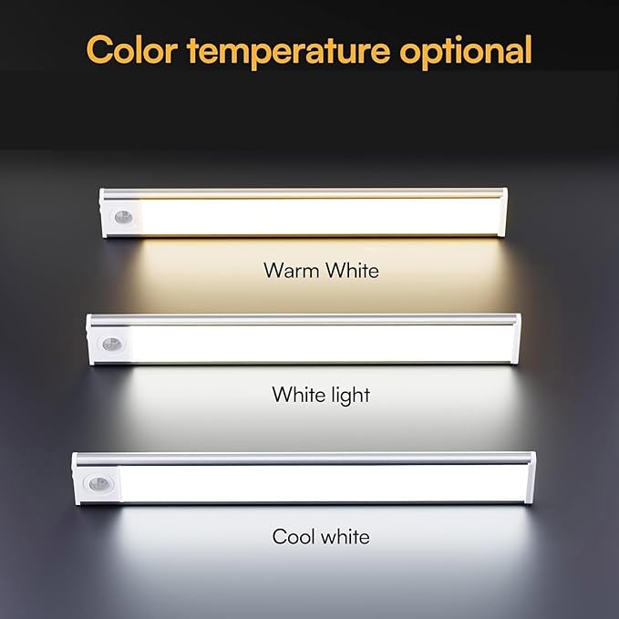 Under Cabinet Lighting Wireless, 2 Pack Under Cabinet Lights, Rechargeable Motion Sensor Light Indoor, 3 Color Temps, 5 Levels Dimmable Magnetic Closet Lights, Under Counter Lights for Kitchen, Stairs
