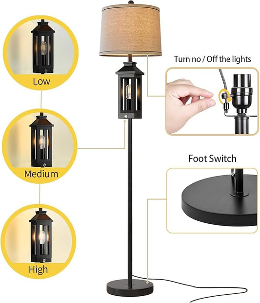 G-SAFAVA 63" Floor Lamps for Living Room Bedside Nightstand Lamp All Black Tall Standing Lamp for Home Decor Bedroom Reading Lamp Farmhouse Rustic Bed Lights with 2 Light Sources (2 Bulbs)
