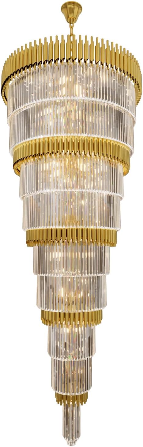 Extra Large 9-Tier Gold Crystal Chandelier Long Stair Chandeliers Luxury Empire Crystal Chandelier Lighting for High Ceiling Entryway Foyer Grand Hotel Lobby 31-Light H84 x W40