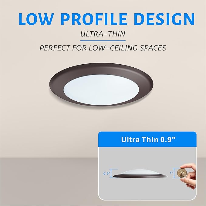 ECOELER 5/6" LED Disk Light, Dimmable Flush Mount Recessed Ceiling Downlight, 16.5W 4000K Cool White 1000Lm, Low Profile Surface Mount Disc Light for Closet, Office, Garage, ETL Listed, 4 Pack