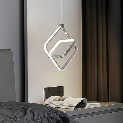 Modern LED Chandelier Chrome Rectangular Pendant Light Fixtures 4000K 20W Dimmable Height Adjustable Pendant Lighting for Dining Room Kitchen Island Bedroom Living Room Foyer（3-Pack）