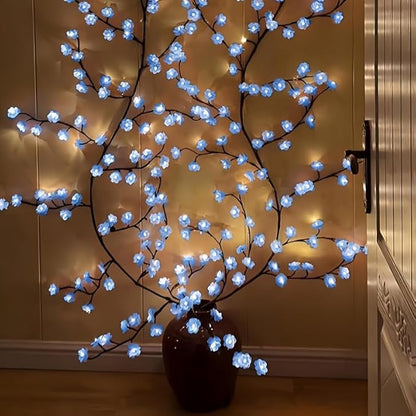 Blue Cherry Blossom Tree Branch Lights for Wall,Cherry Enchanted Willow Vine Lights,with 96 LED and 8 Lighting Modes,Remote Timer,for Bedroom Wall Doors Windows Wedding Christmas Holiday (71inch)