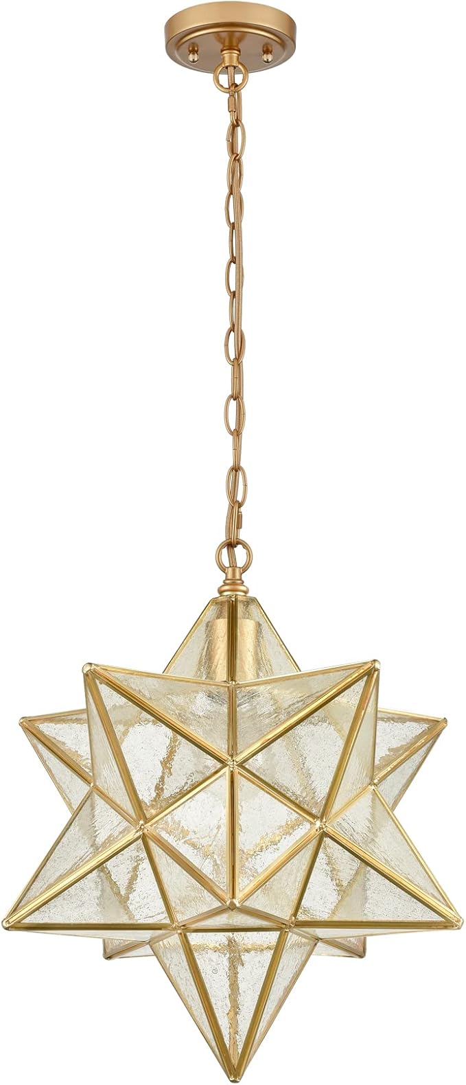 DAYCENT Moravian Star Light Fixture Modern Brass Seeded Glass Pendant Lights, 15-inch