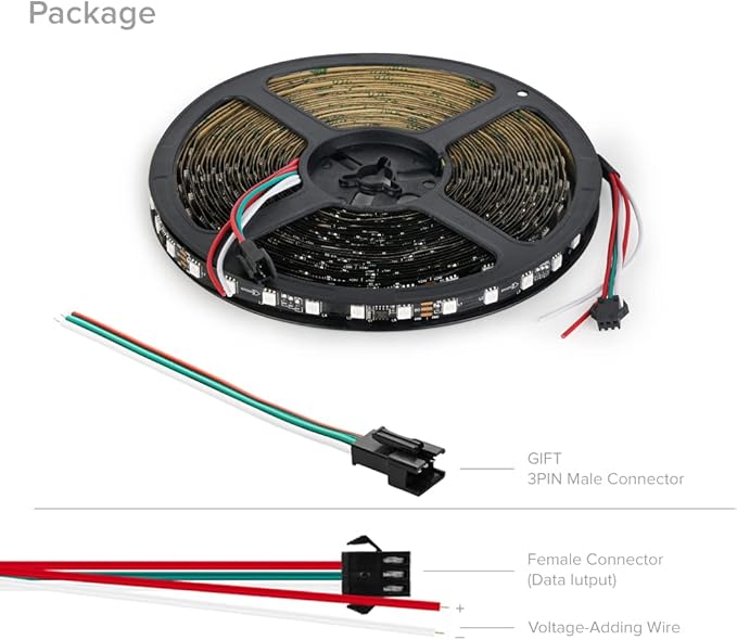 BTF-LIGHTING WS2811 DC24V 32FT Addressable RGB LED Strip 600LEDs 100Pixels Dream Color Black PCB IP30 Non-Waterproof Works with Arduino/Respberry/etc Prevent Voltage Droping(No Adapter or Controller)