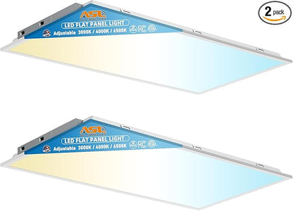 2x4 LED Flat Panel Lights for Drop Ceiling 2-Pack, 7200Lumens 0-10V Dimmable, 3CCT 3000K-4000K-6500K, 24InchX48Inch Back-Lit Recessed Troffer Light Fixtures for Shop Commercial Office, 120-277V ETL