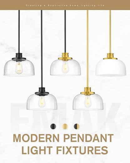 Emak Black and Gold Pendant Lights, 10 Inch Large Pendant Light Fixtures with Clear Glass Shade, Modern Farmhouse Island Lights for Kitchen, Dining Room, Bathroom, Bar, PL131-BKBGD-CG