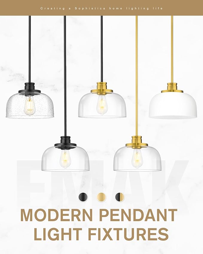 Emak Modern Pendant Lights Kitchen Island, Black Pendant Light with 10 Inch Clear Glass Shade, Farmhouse Hanging Light Fixture for Kitchen Island, Dining Room, Bathroom, Bar, PL131-BK-CG