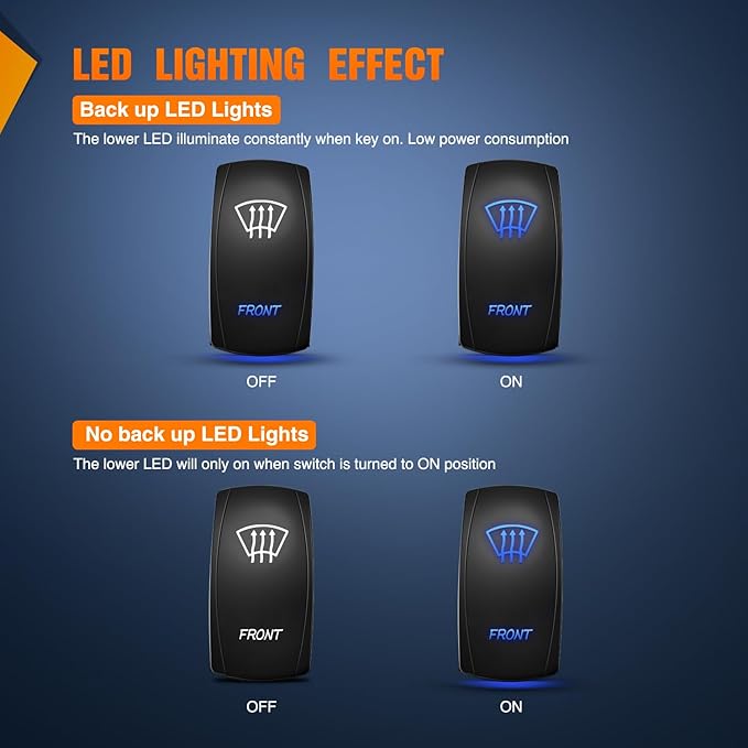Nilight Front Rocker Switch Led Light Bar 5 Pin Laser On Off SPST Switches 20A/12V 10A/24V Blue with Jumper Wires Set for Cars Trucks Boats ATVs UTVs RVs