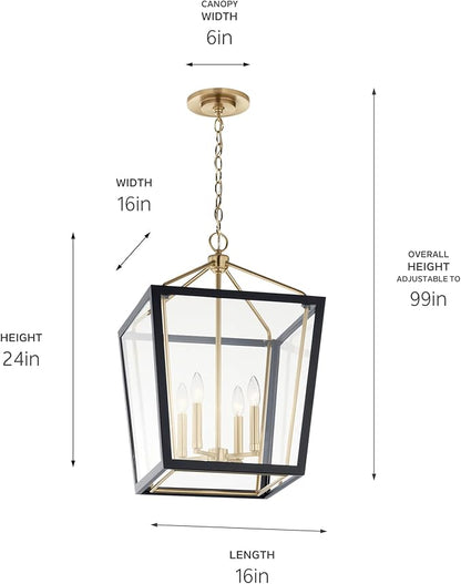 Kichler Delvin 4-Light Pendant Light Fixture with Clear Glass Panes in Champagne Bronze and Black for Kitchen Island, Dining Room, or Foyer (16" x 24"), 52619CPZBK
