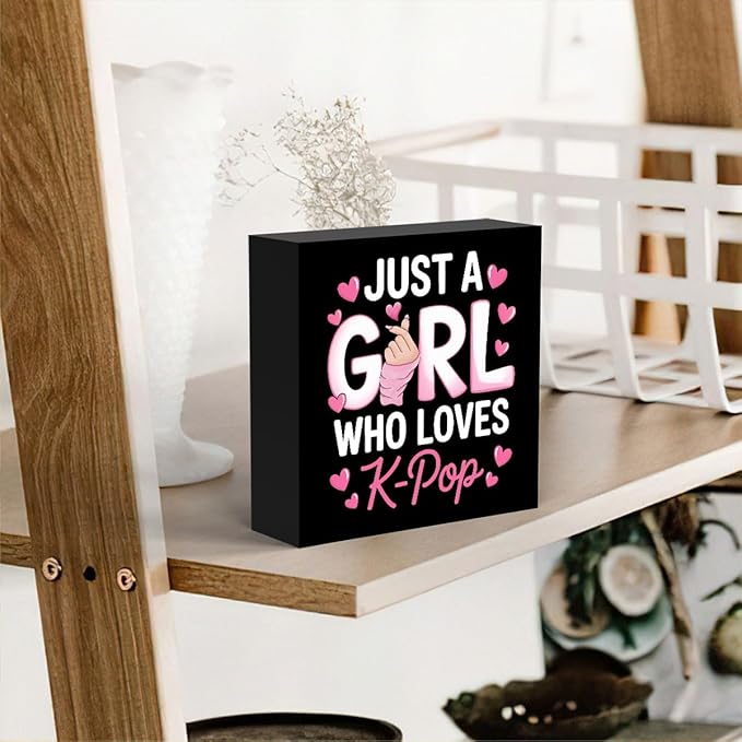 K-pop Decor, Just a Girl Who Loves K-pop Room Decor wooden box Sign, Girls Kpop Gifts Rustic Anime Lovers wooden box for Home Living Room Girl Bedroom
