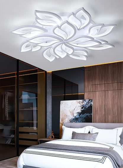 Modern LED Ceiling Light Fixture Flush Mount Chandelier Ceiling Lapm with 12-Leaf Dimmable Remote Control Ceiling Lights for Living Room Dining Room Bedroom