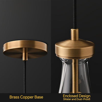 Raindrop Pendant Lights Kitchen Island Set of 3, Brass Teardrop Pendant Lights Dining Room Modern Gold Rain Pendants Glass Waterdrop Pendant Light for Island, Living Room,Included E12 Bulb