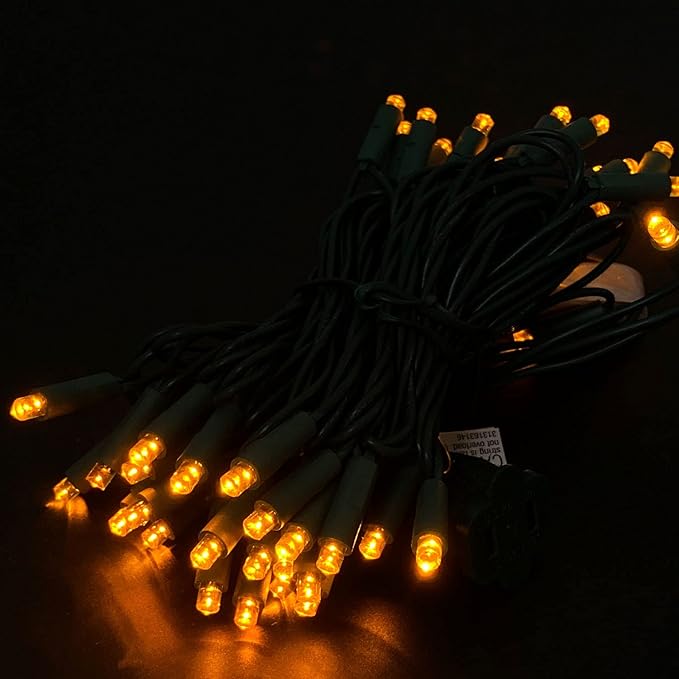 UL Listed 50 Count 5MM Wide Angle Led Christmas Lights Set,Outdoor Mini Led String Lights for Garden Patio Trees Lighting Decoration,17 Feet Green Wire (Orange Color)