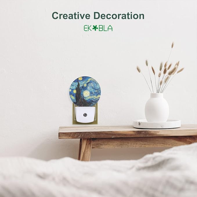 EKOBLA Van Gogh Starry Night Plug-in Night Light, Art LED Nightlight with Auto Sensor, 0.5W Sleep Friendly for All Ages