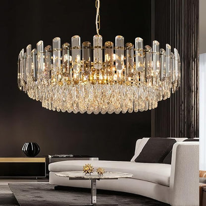 31.5" Modern Crystal Chandelier Gold 3-Tier Luxury Crystal Pendant Light 12-Light Ceiling Pendant Lighting for Dinning Room Living Room Foyer