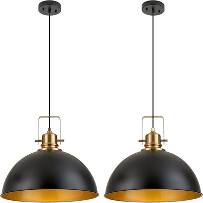 Farmhouse Pendant Light, 17.5" Matte Black Pendant Light Kitchen Island with Adjustable Cord, Vintage Dome Hanging Lights for Dining Room Cafe Bar Hallway Worktops, L, 2 Pack