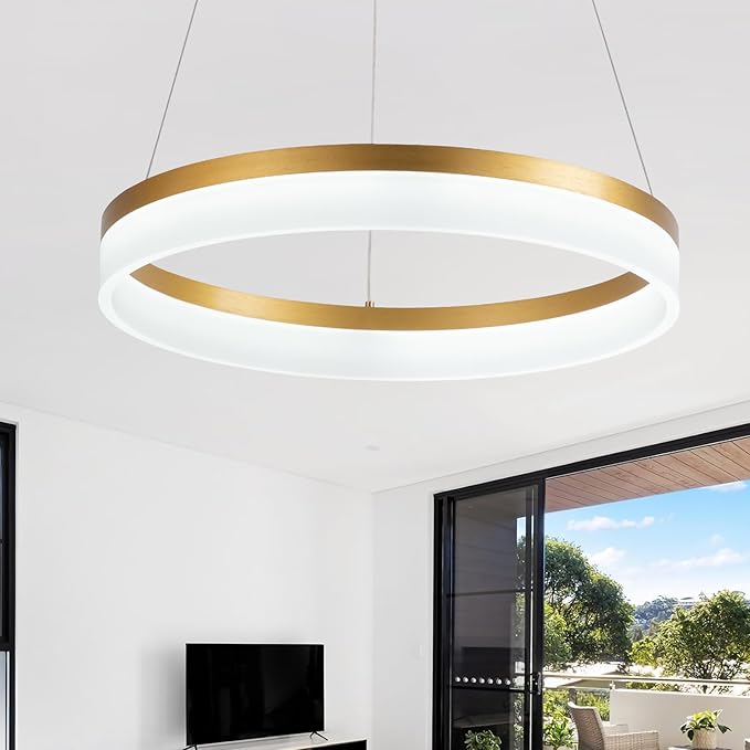 Buccleuch Modern LED Chandelier - Dimmable 19.7" Gold Round Pendant Light, Height Adjustable UL-Certified Ceiling Light for Dining Room, Kitchen Island, Living Room, Bedroom, Foyer, 6500K