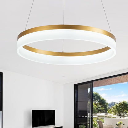 Buccleuch Modern LED Chandelier - Dimmable 19.7" Gold Round Pendant Light, Height Adjustable UL-Certified Ceiling Light for Dining Room, Kitchen Island, Living Room, Bedroom, Foyer, 6500K