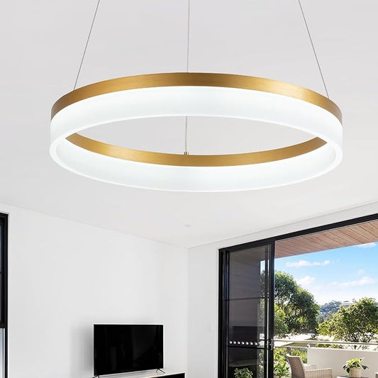 Buccleuch Modern LED Chandelier - Dimmable 19.7" Gold Round Pendant Light, Height Adjustable UL-Certified Ceiling Light for Dining Room, Kitchen Island, Living Room, Bedroom, Foyer, 6500K