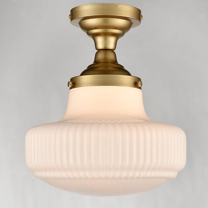 CLAXY Modern Gold Schoolhouse Ceiling Light Semi-Flush Mount Ceiling Light Fixture Ribbed Milk Glass Lamp for Hallway Entryway Bedroom Kitchen Bathroom
