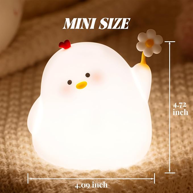 AVEKI Kids Night Lights, Portable Bright Chick Night Light for Nursery and Kids Room, 3 Levels Dimmable Small Touch Lamp, Rechargeable Led Silicone Nightlight for Baby, Little Girl Gifts
