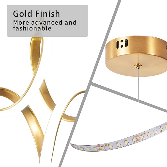 Modern Led Pendant Light 5500K Cold White Kitchen Island Pendant Light Fixtures Adjustable Height Led Pendant Lamp for Kitchen Island Dining Room Hanging Light, 1 Pack (Gold)