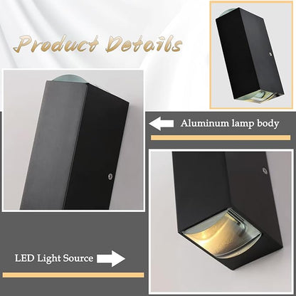 Bofea-Outdoor Waterproof Wall Sconce Black Aluminum Construction with Dual Up/Down LED Lights Outside Wall Lights Ideal for Patio, Garden, and Porch Lighting(One Main Beam Up and Down)