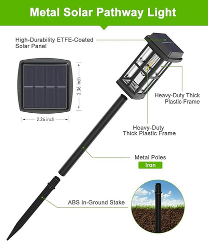 Ahaorigin 4 Pack Solar Pathway Lights Outdoor, 2 Ligting Mode Waterproof Solar Lights Outdoor, Brighter Up to 15 Hrs Sturdy Metal Poles Outdoor Path Light for Yard Walkway Driveway Sidewalk Garden