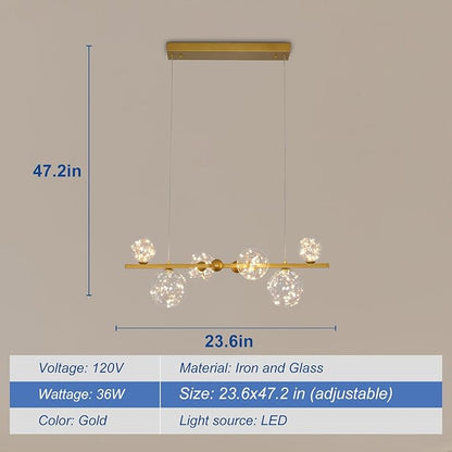 Depuley Linear Chandeliers for Dining Room: 23.62In Sputnik Chandeliers 6-Light Glass Globe Chandelier - Modern Gold Bubble Large Pendant Lights for Kitchen Island Lighting